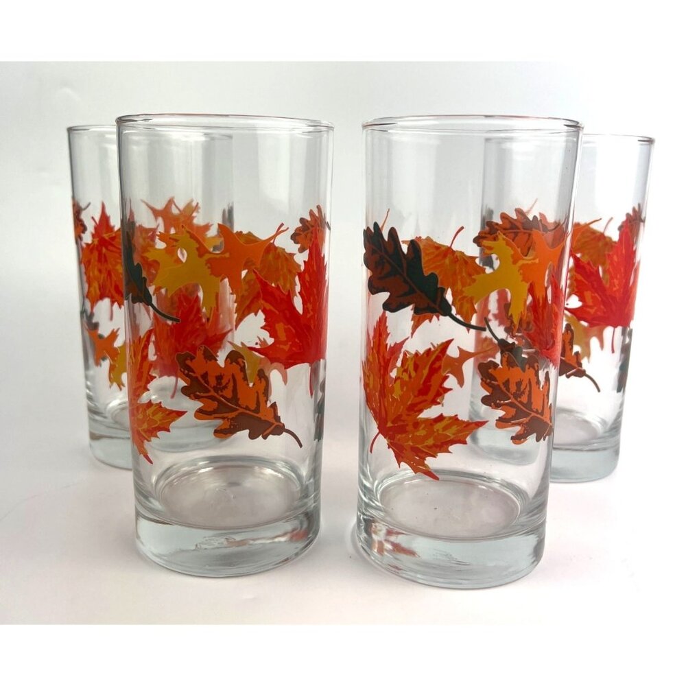 Vintage Italy Cerve Tumblers Glasses 16 oz Autumn Leaves Set of 4